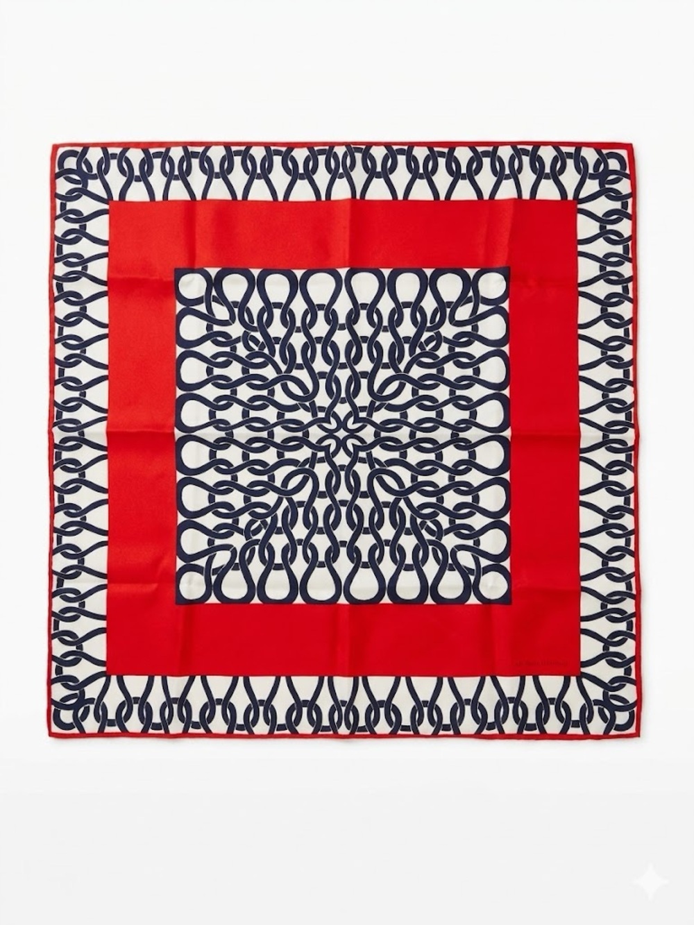 Red Navy White Chain Link Geometric Pattern Scarf Vintage